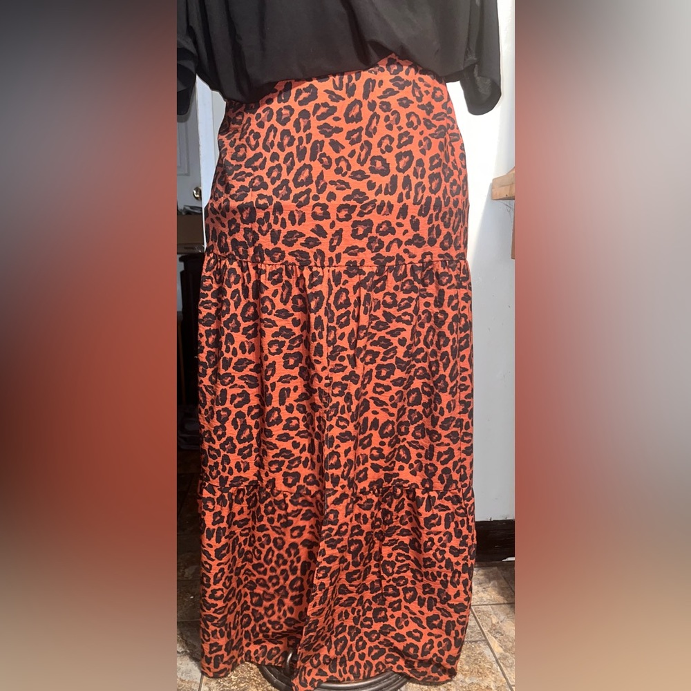 Nine West Orange Black Pleated Long Skirt